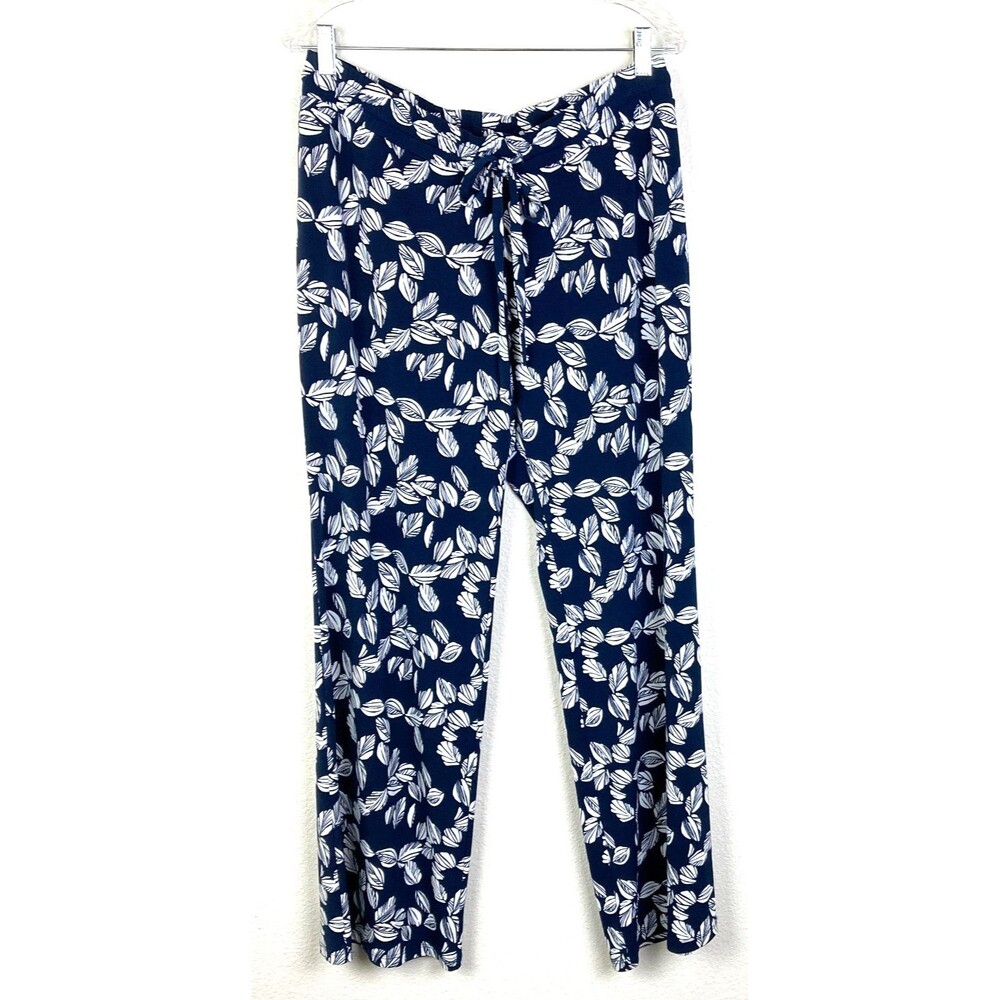 Magnolia Grace Women's Julie Drawstring Straight Leg Pants Size L Blue Tropical